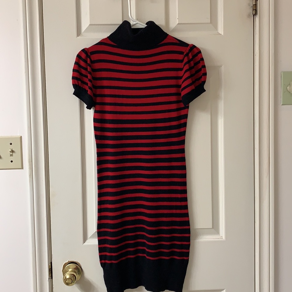 🌷3 for $25🌷Unbranded, US S, Red & Black Striped Knit Bodycon Turtleneck Dress - Picture 2 of 7